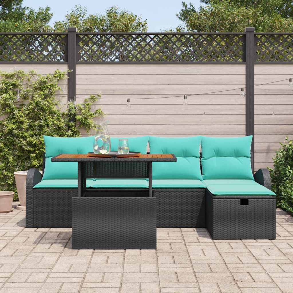 Set Divano da Giardino 6 pcs Nero polyrattan | homemem39