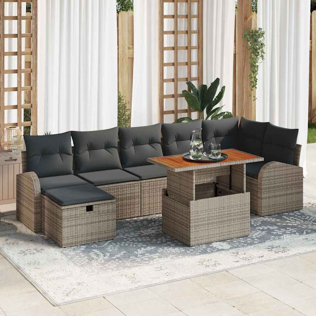Set Divano da Giardino 8 pz Grigio polyrattan