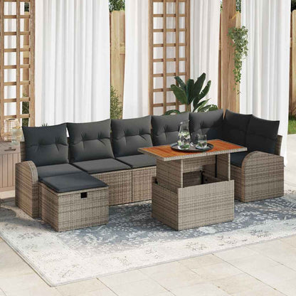 Set Divano da Giardino 8 pz Grigio polyrattan
