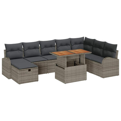 Set Divano da Giardino 9 pz Grigio polyrattan