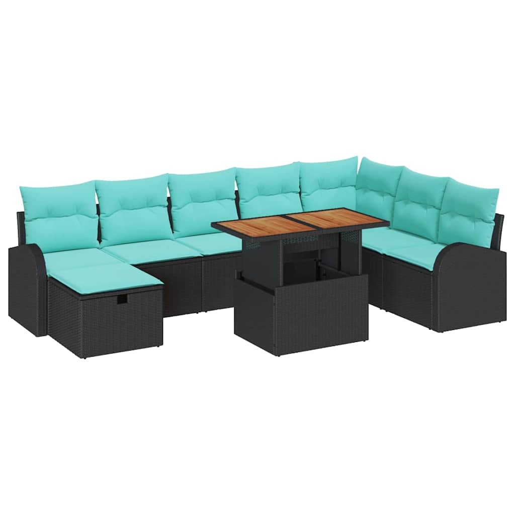 Set Divano da Giardino 9 pcs Nero polyrattan | homemem39