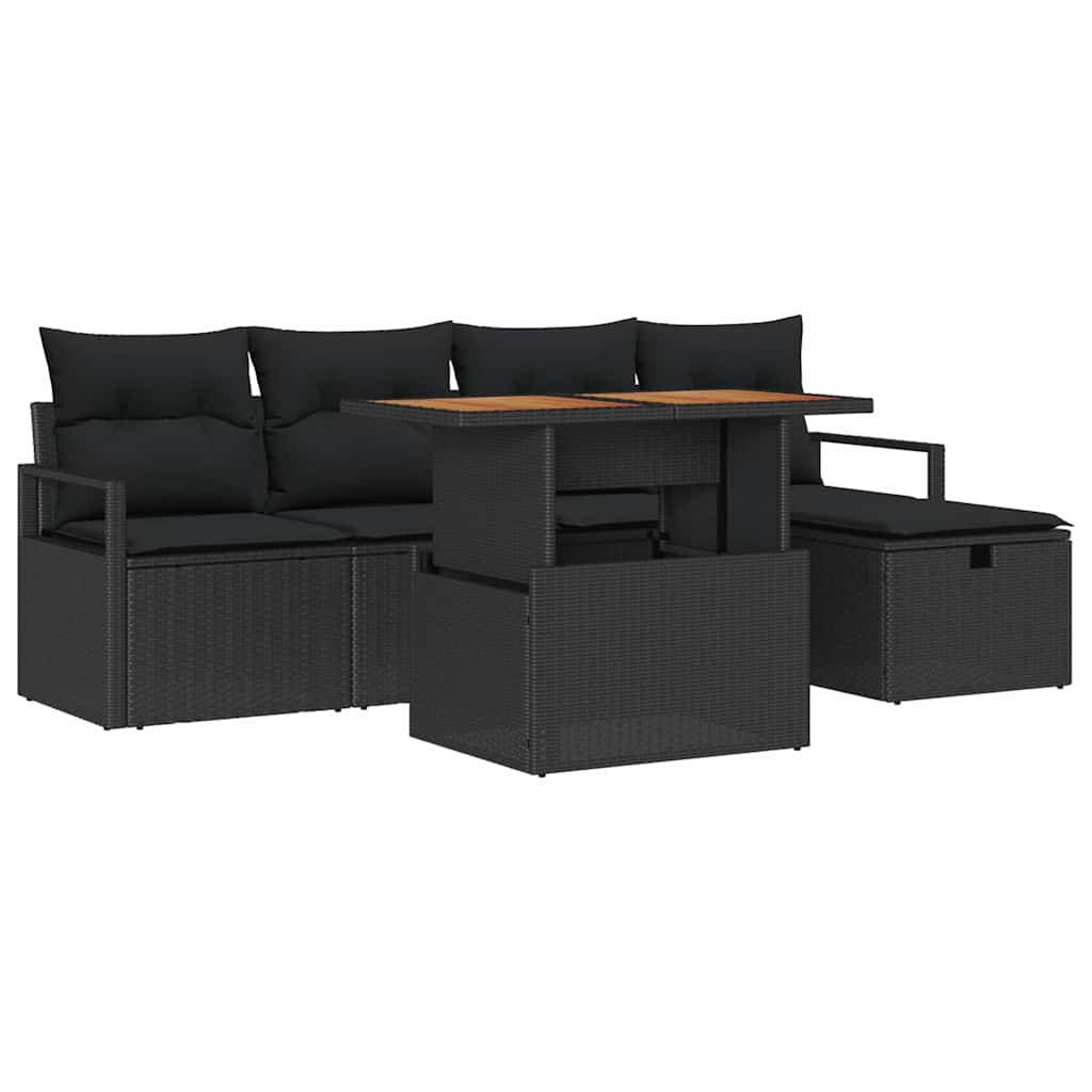 Set Divano da Giardino 6 pcs Nero polyrattan | homemem39