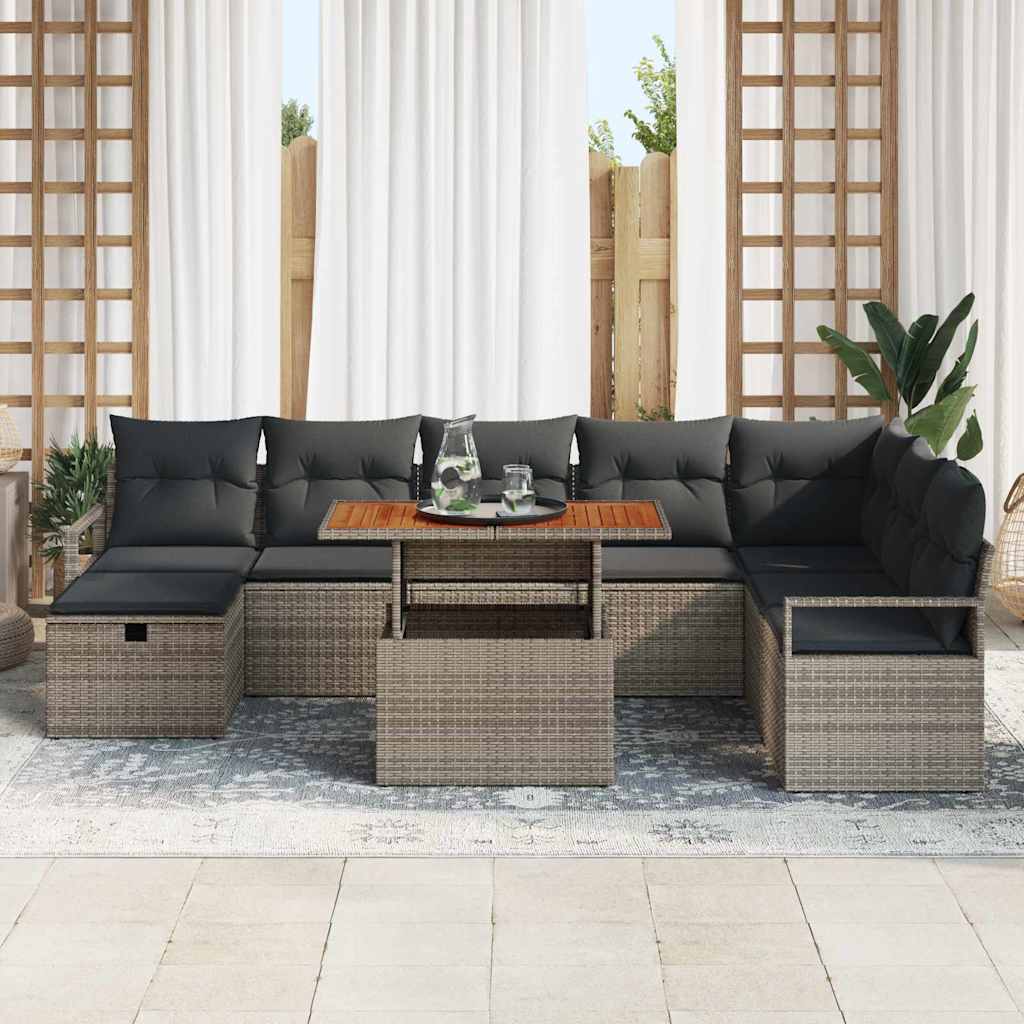Set Divano da Giardino 9 pz Grigio polyrattan | homemem39