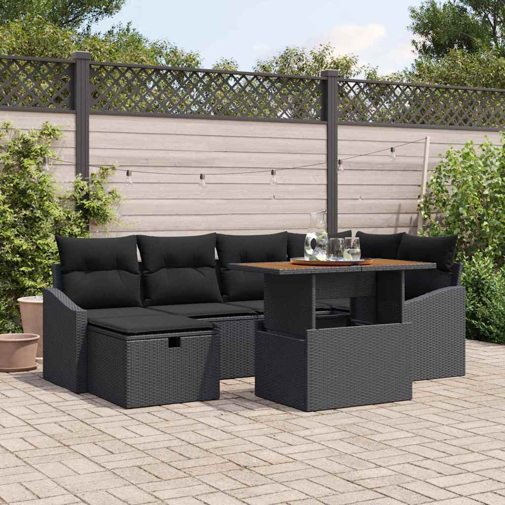 Set Divano da Giardino 7 pcs Nero polyrattan | homemem39
