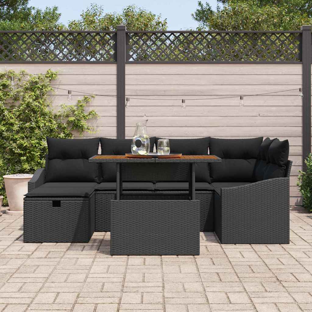 Set Divano da Giardino 7 pcs Nero polyrattan | homemem39