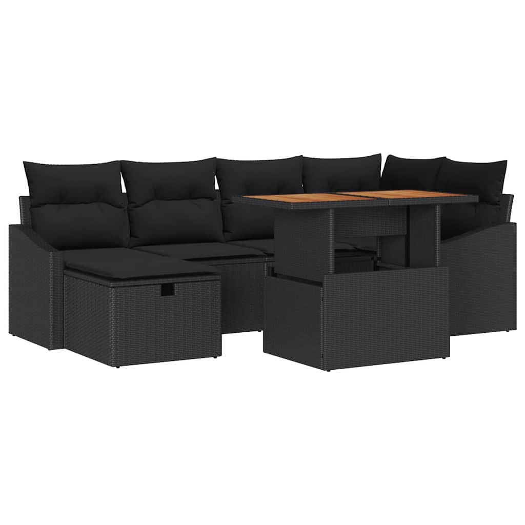 Set Divano da Giardino 7 pcs Nero polyrattan | homemem39