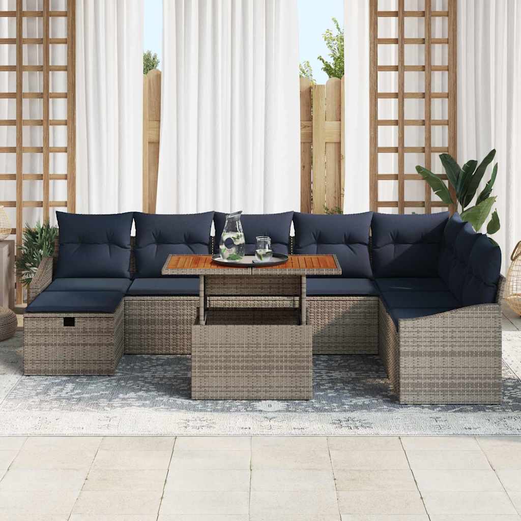 Set Divano da Giardino 9 pcs Grigio polyrattan | homemem39