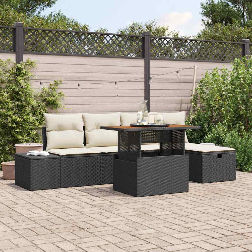 Set Divano da Giardino 6 pcs Nero polyrattan - homemem39