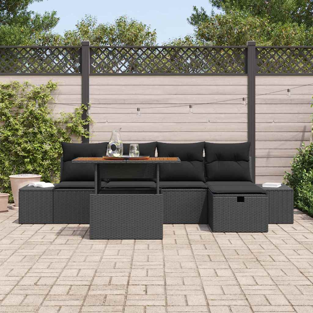 Set Divano da Giardino 6 pcs Nero polyrattan | homemem39