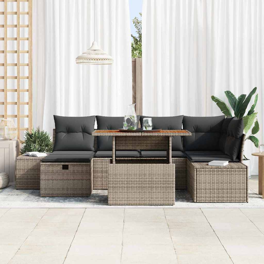 Set Divano da Giardino 7 pz Grigio polyrattan