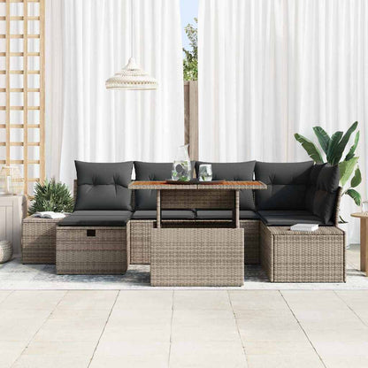 Set Divano da Giardino 7 pz Grigio polyrattan