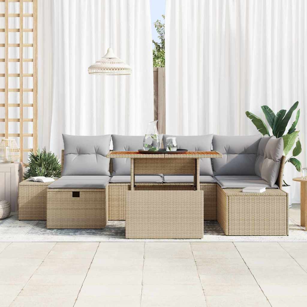 Set Divano da Giardino 7 pcs Beige polyrattan - homemem39