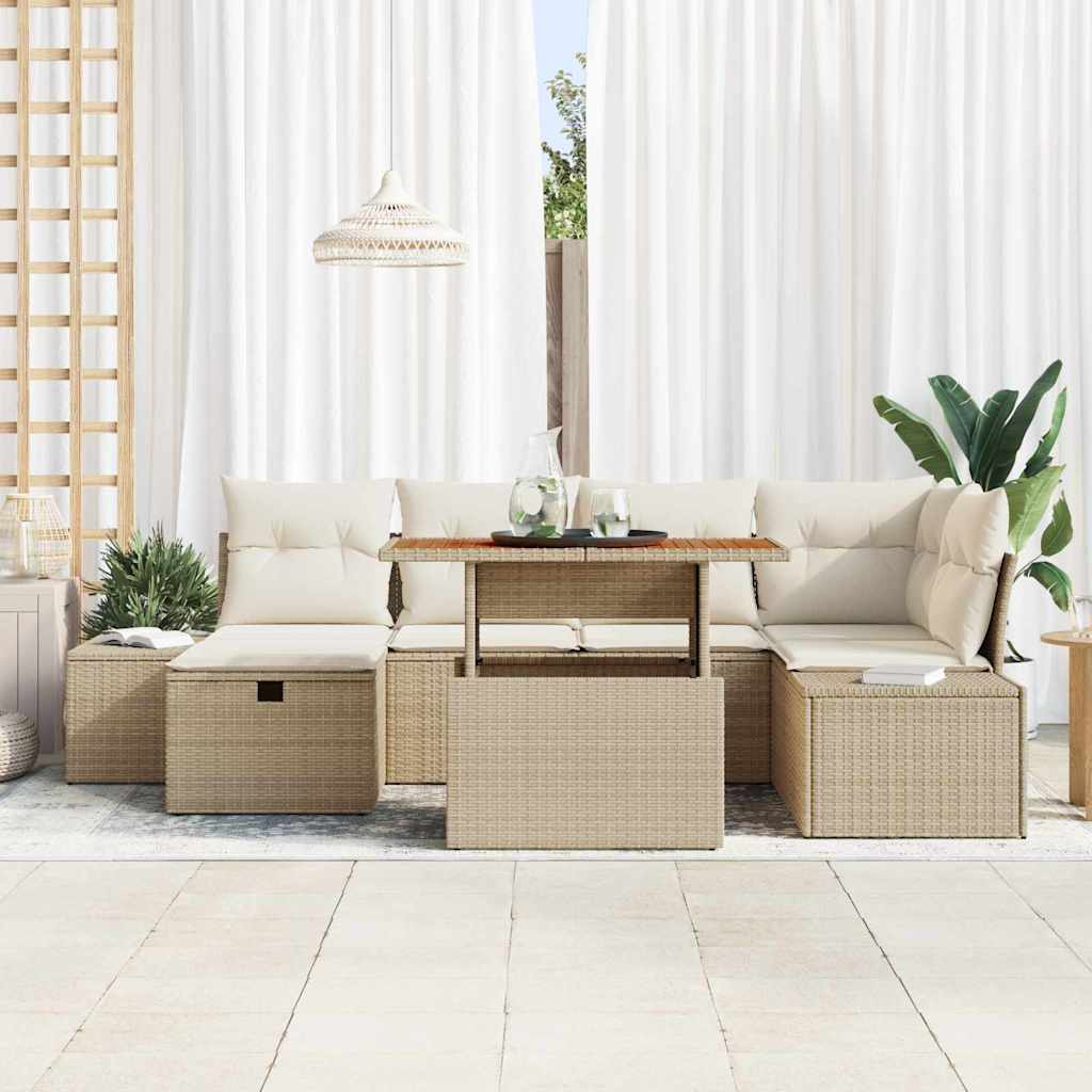 Set Divano da Giardino 7 pcs Beige polyrattan