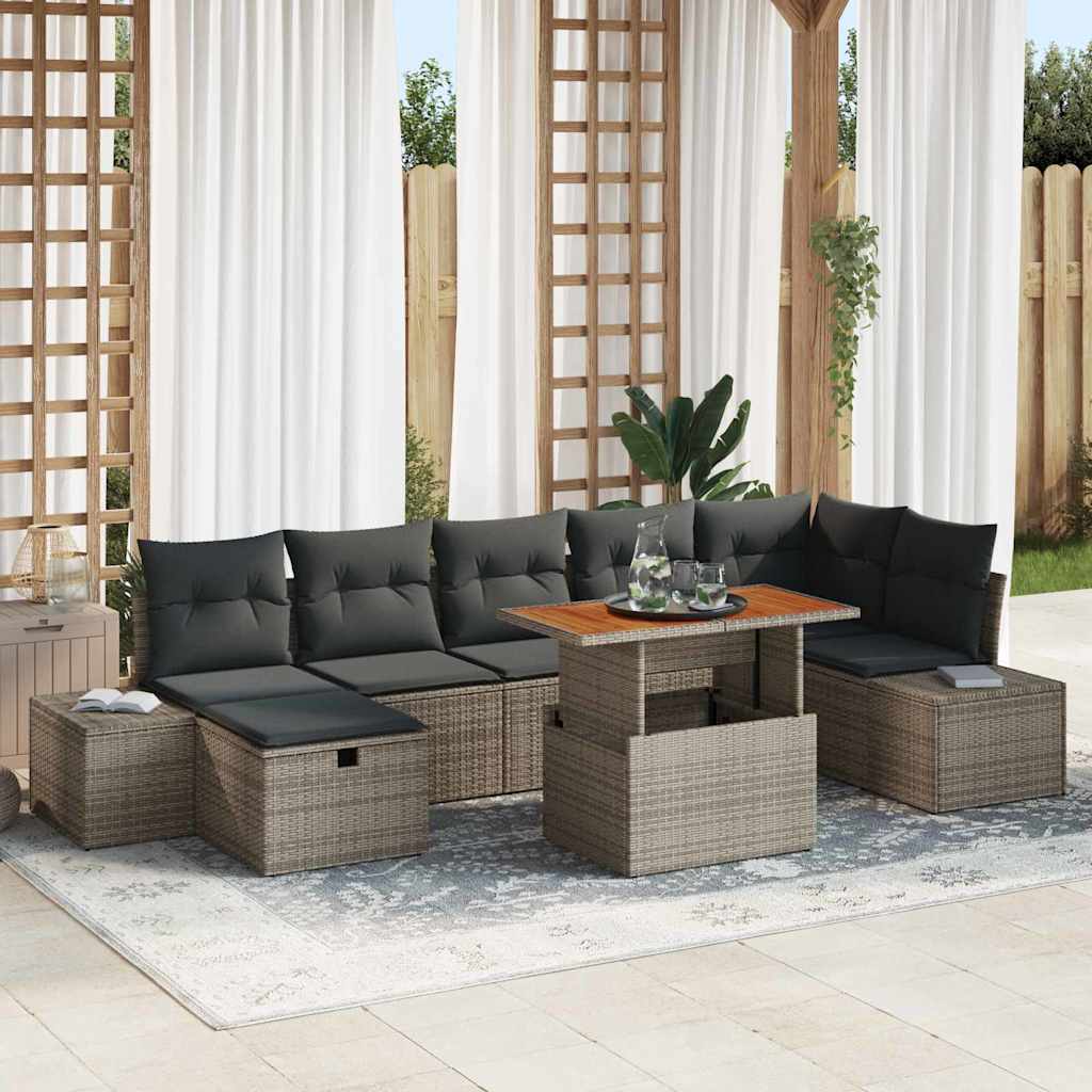Set Divano da Giardino 8 pz Grigio polyrattan