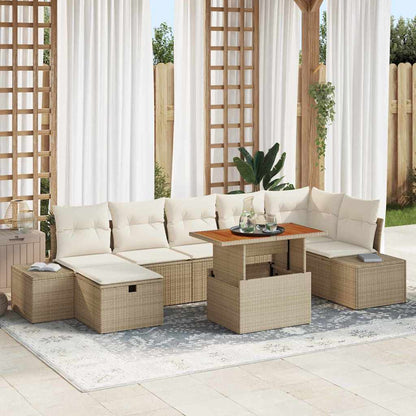 Set Divano da Giardino 8 pcs Beige polyrattan