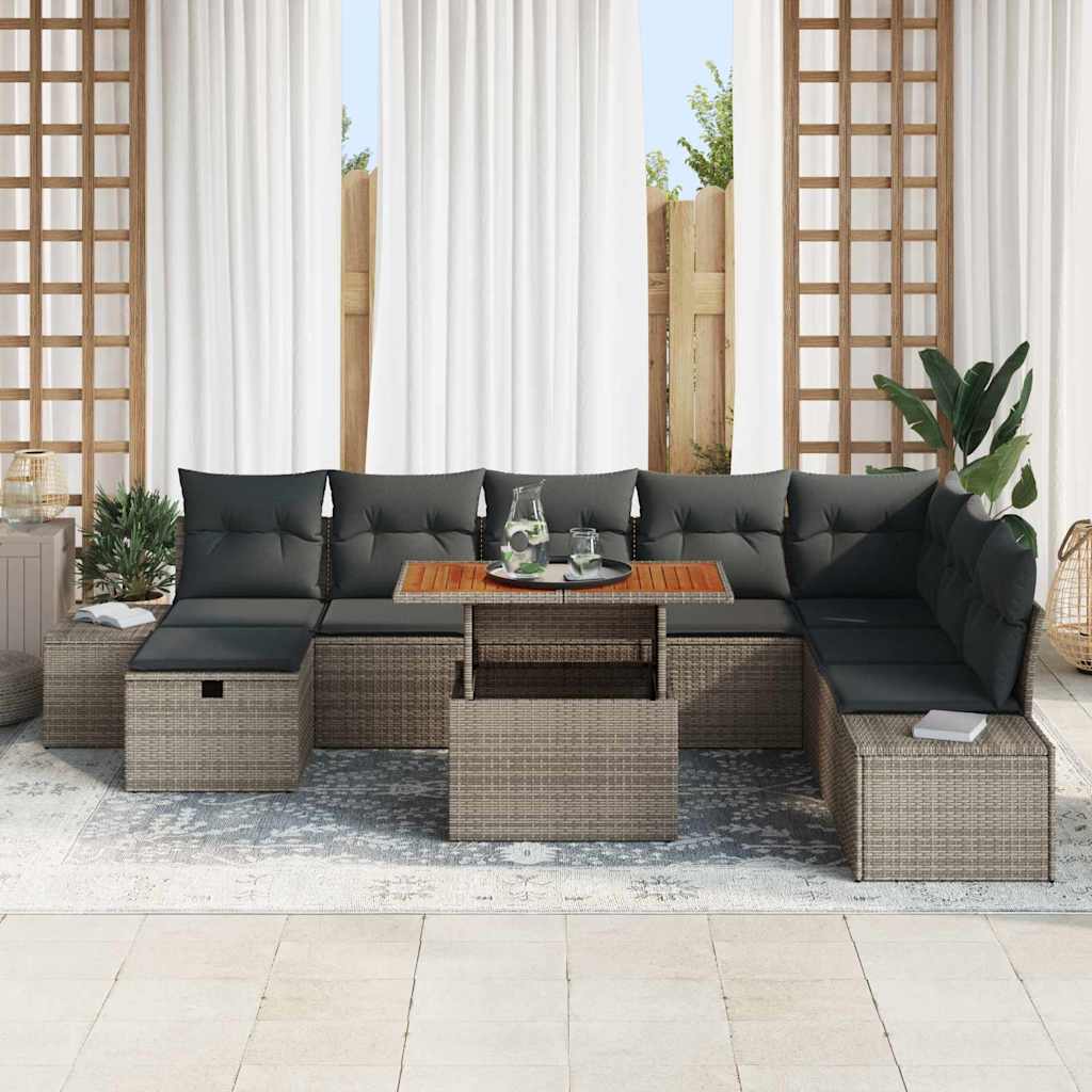 Set Divano da Giardino 9 pz Grigio Poly Rattan | homemem39