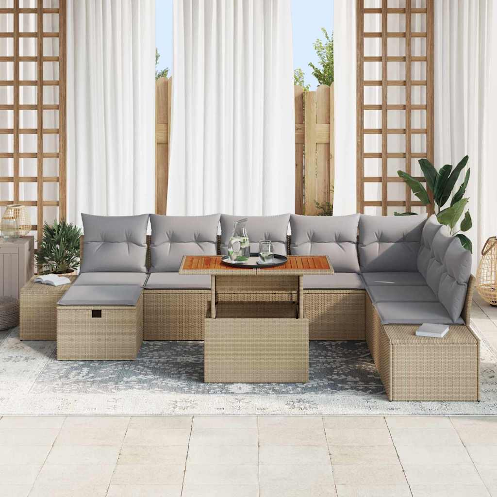 Set Divano da Giardino 9 pcs Beige Poly Rattan | homemem39