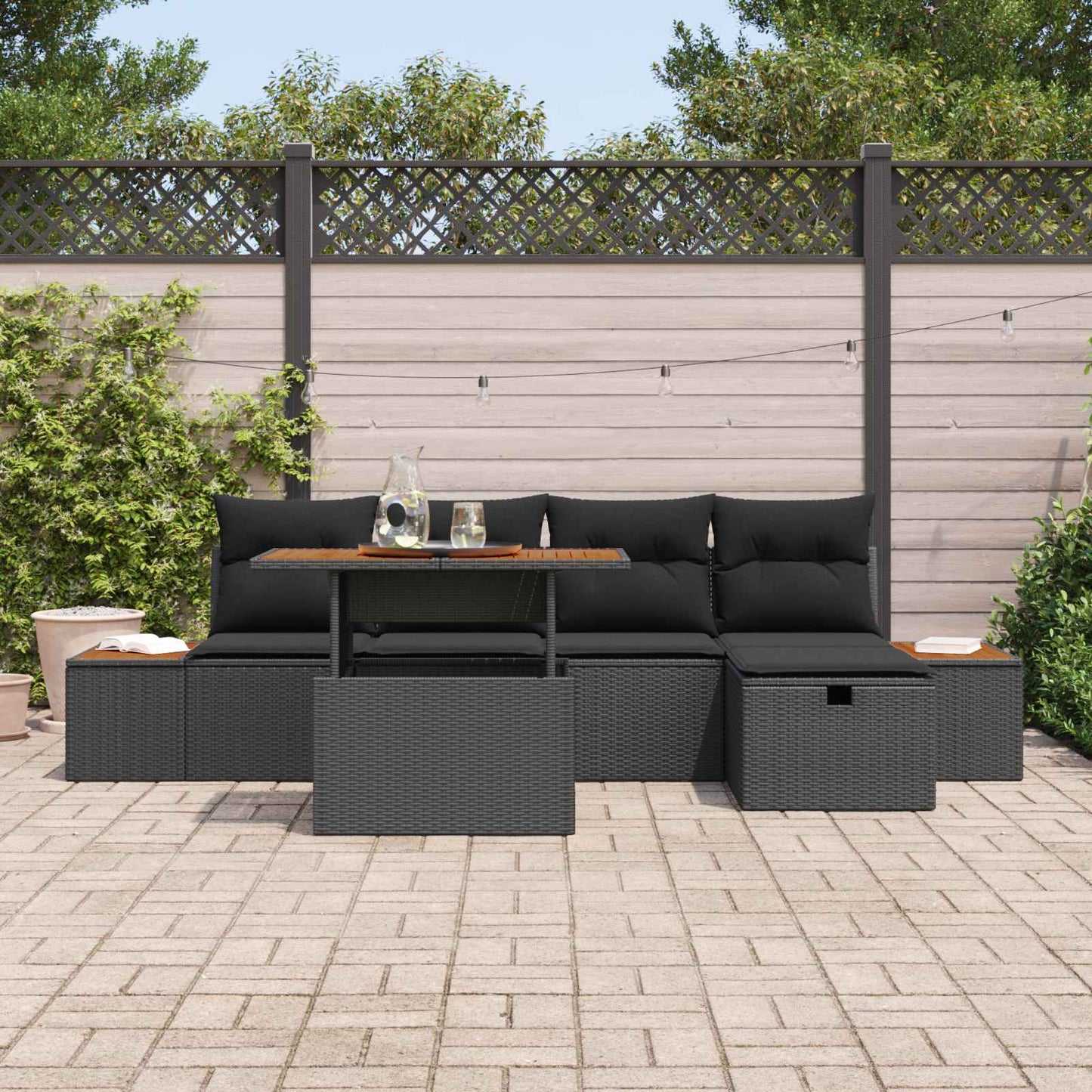 Set Divano da Giardino 6 pcs Nero polyrattan | homemem39