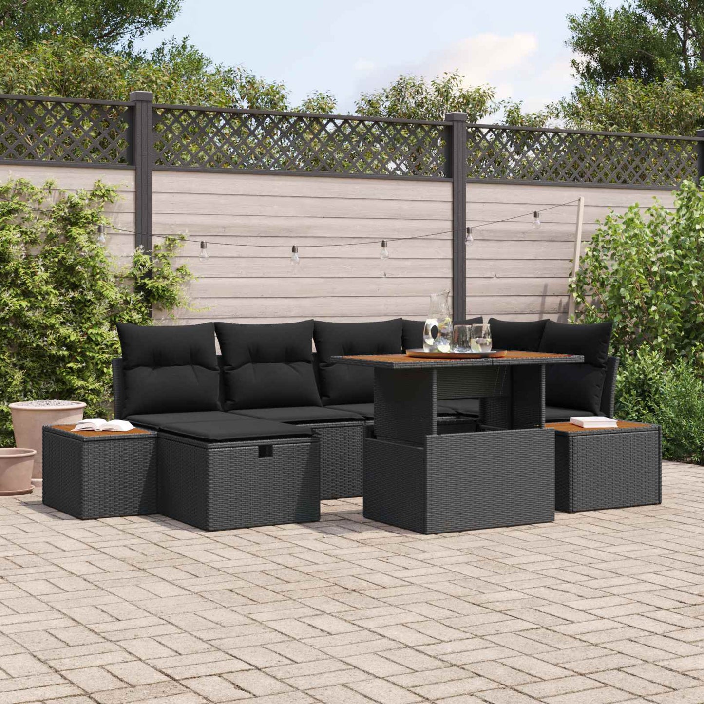 Set Divano da Giardino 7 pcs Nero polyrattan | homemem39