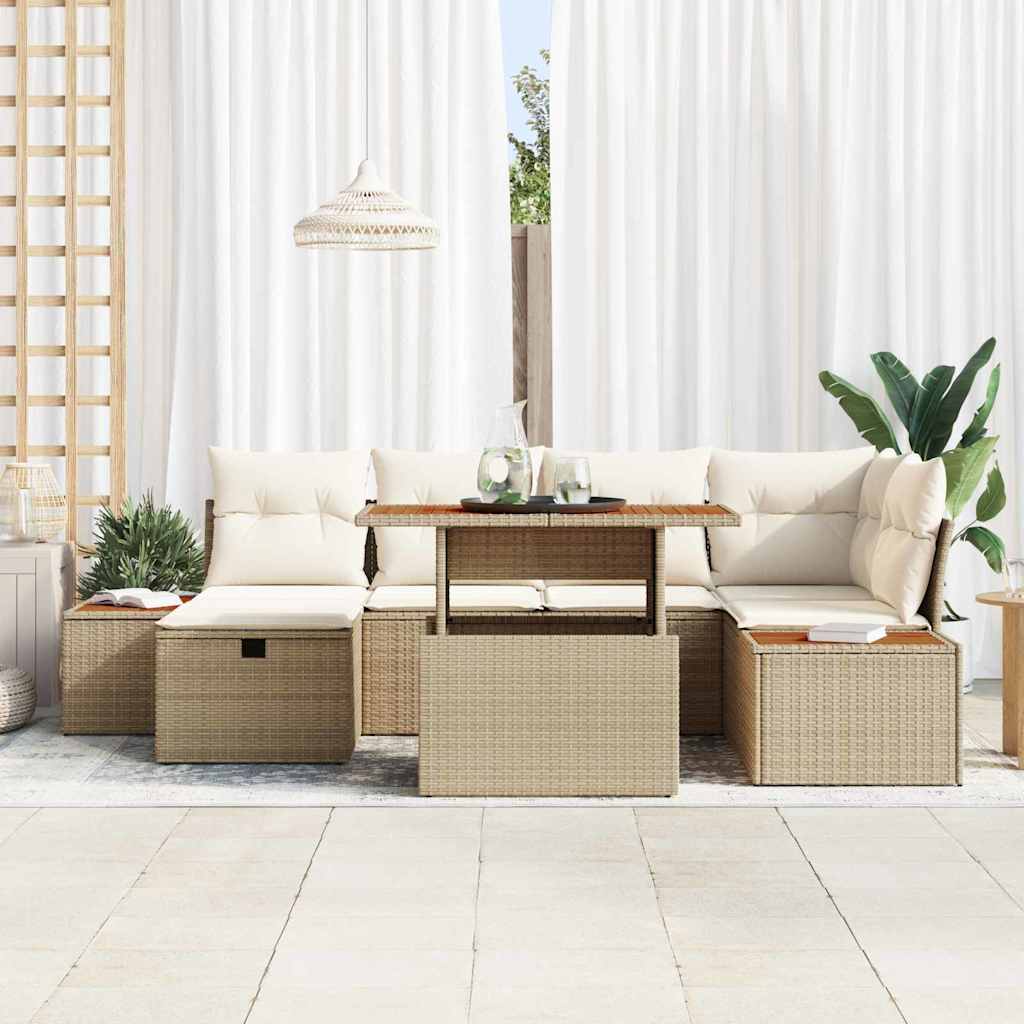 Set Divano da Giardino 7 pcs Beige polyrattan