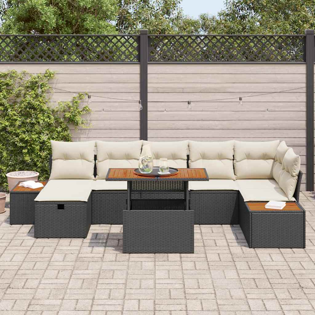 Set Divano da Giardino 8 pcs Nero polyrattan - homemem39