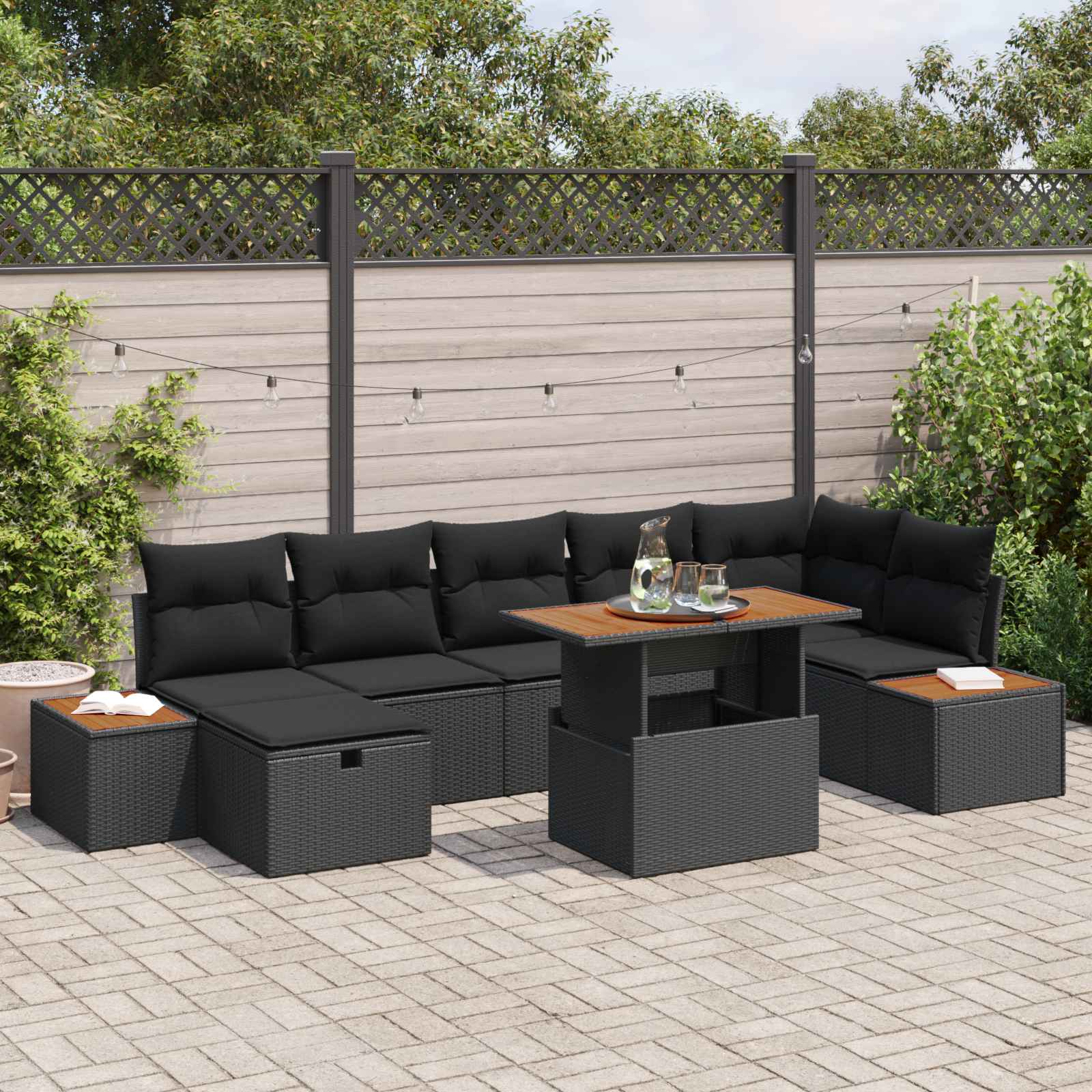 Set Divano da Giardino 8 pcs Nero polyrattan | homemem39