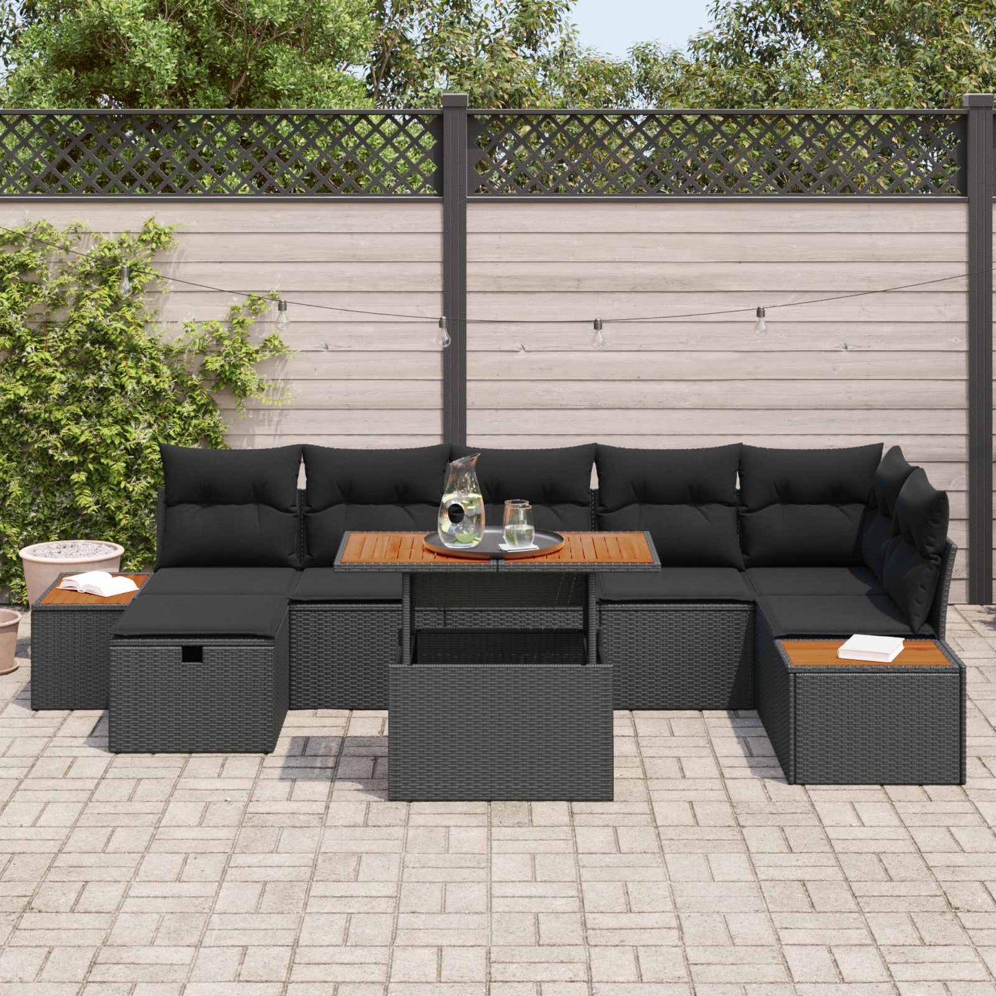 Set Divano da Giardino 8 pcs Nero polyrattan | homemem39