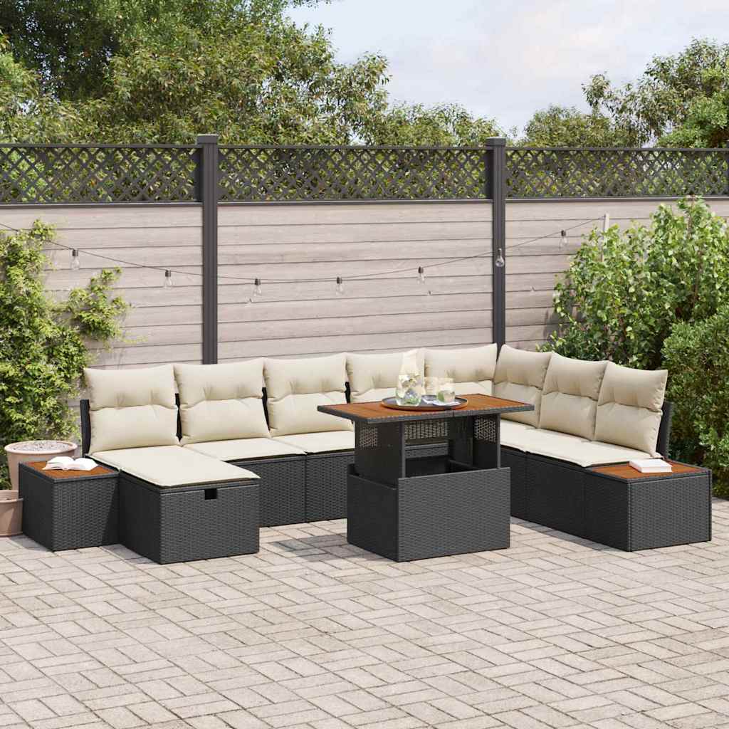 Set Divano da Giardino con cuscino 9 pcs Nero polyrattan | homemem39
