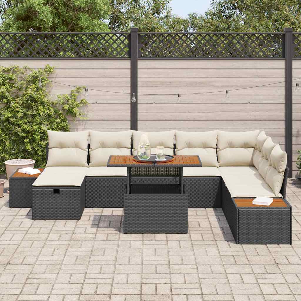Set Divano da Giardino con cuscino 9 pcs Nero polyrattan | homemem39
