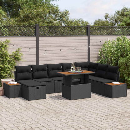 Set Divano da Giardino con cuscino 9 pcs Nero polyrattan | homemem39