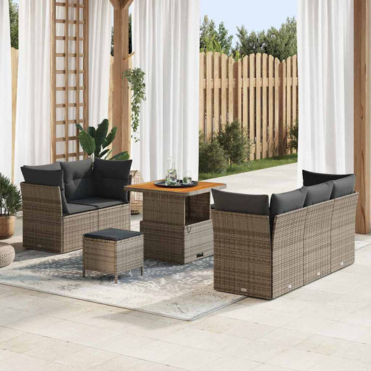 Set Divano da Giardino con cuscino 8 pcs Grigio polyrattan