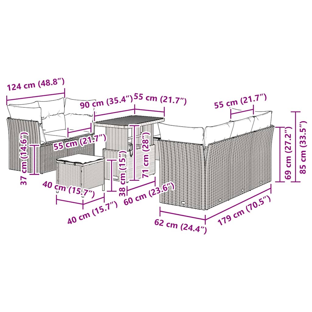 Set Divano da Giardino 8 pcs Grigio polyrattan - homemem39