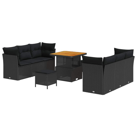 Set Divano da Giardino 9 pcs Nero polyrattan