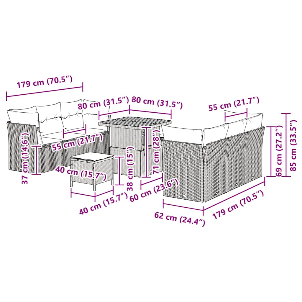 Set Divano da Giardino 9 pcs Beige polyrattan - homemem39