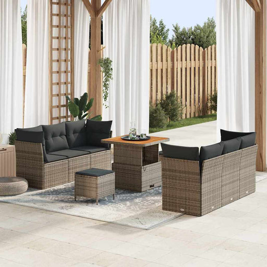 Set Divano da Giardino 9 pcs Grigio polyrattan