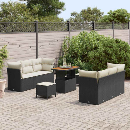 Set Divano da Giardino con cuscino 9 pcs Nero polyrattan