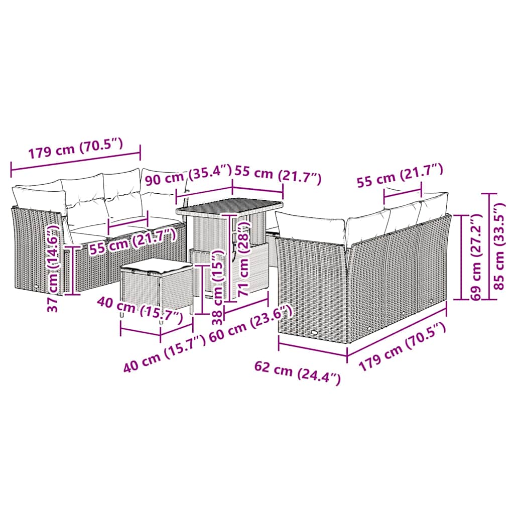 Set Divano da Giardino 9 pcs Nero polyrattan - homemem39