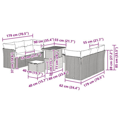 Set Divano da Giardino 9 pcs Grigio polyrattan - homemem39