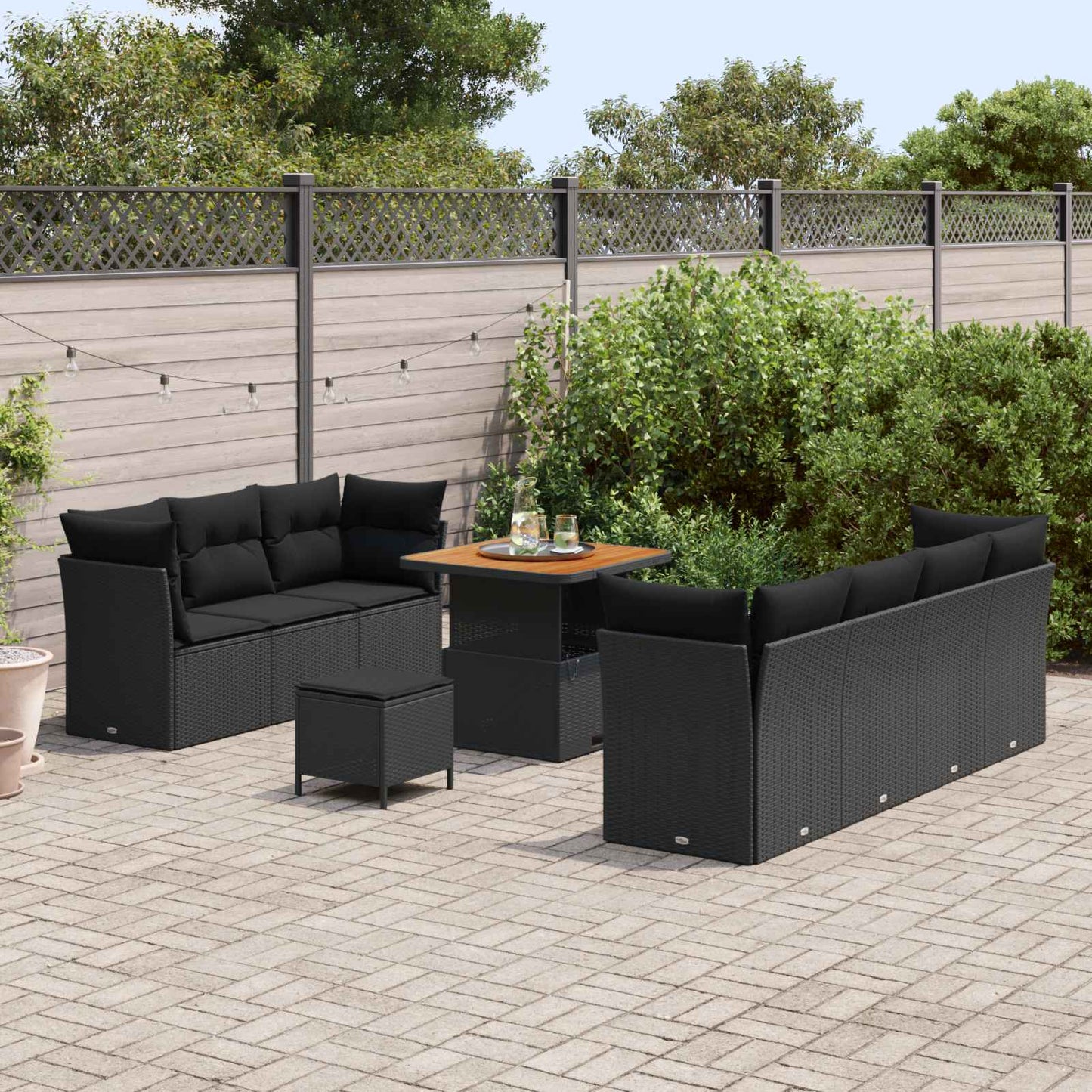 Set Divano da Giardino 10 pcs Nero polyrattan | homemem39