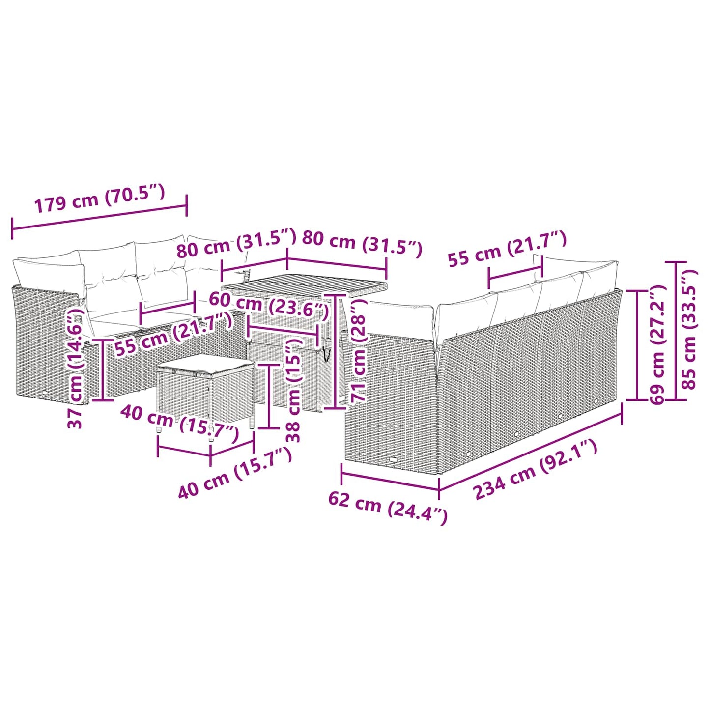 Set Divano da Giardino 10 pcs Nero polyrattan | homemem39