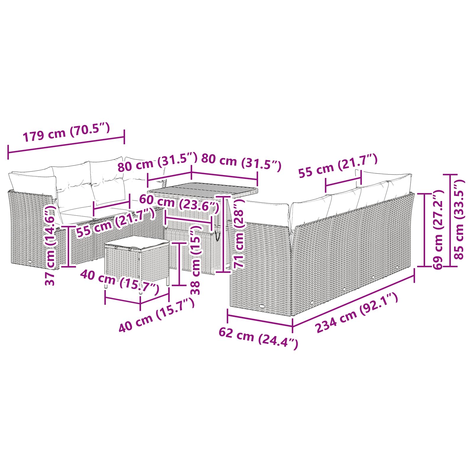 Set Divano da Giardino 10 pcs Nero polyrattan | homemem39