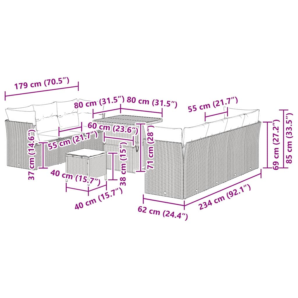Set Divano da Giardino 10 pcs Nero polyrattan - homemem39