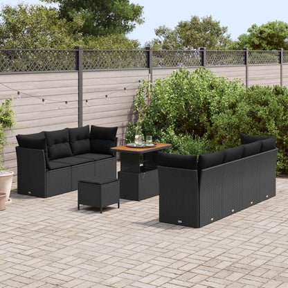 Set Divano da Giardino 10 pcs Nero polyrattan