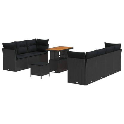 Set Divano da Giardino 10 pcs Nero polyrattan