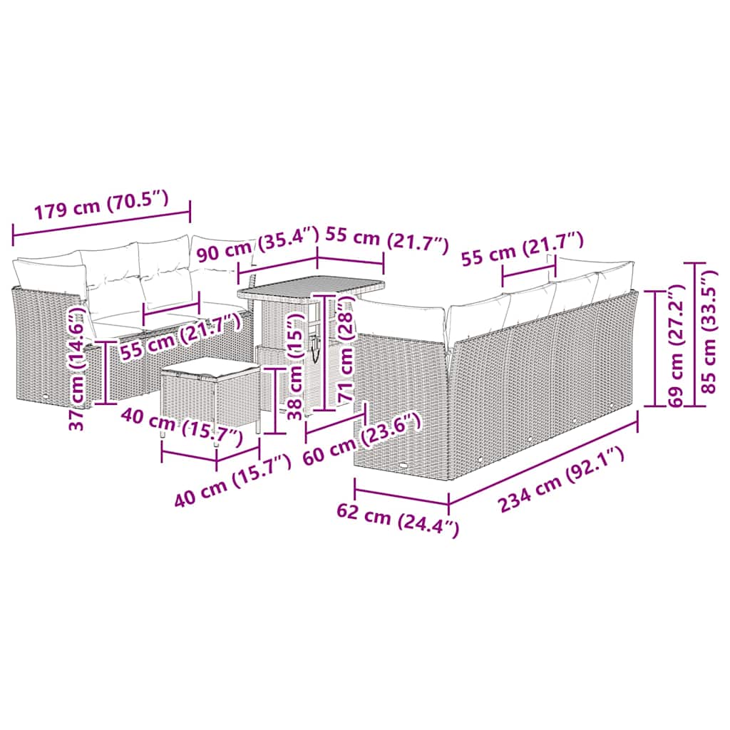 Set Divano da Giardino 10 pcs Nero polyrattan - homemem39