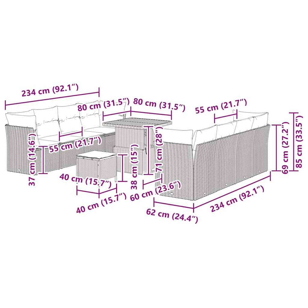 Set Divano da Giardino 11 pcs Nero polyrattan - homemem39