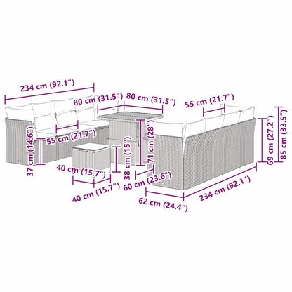 Set Divano da Giardino 11 pcs Nero polyrattan - homemem39