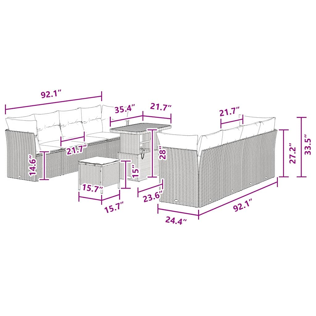 Set Divano da Giardino 11 pcs Nero polyrattan - homemem39