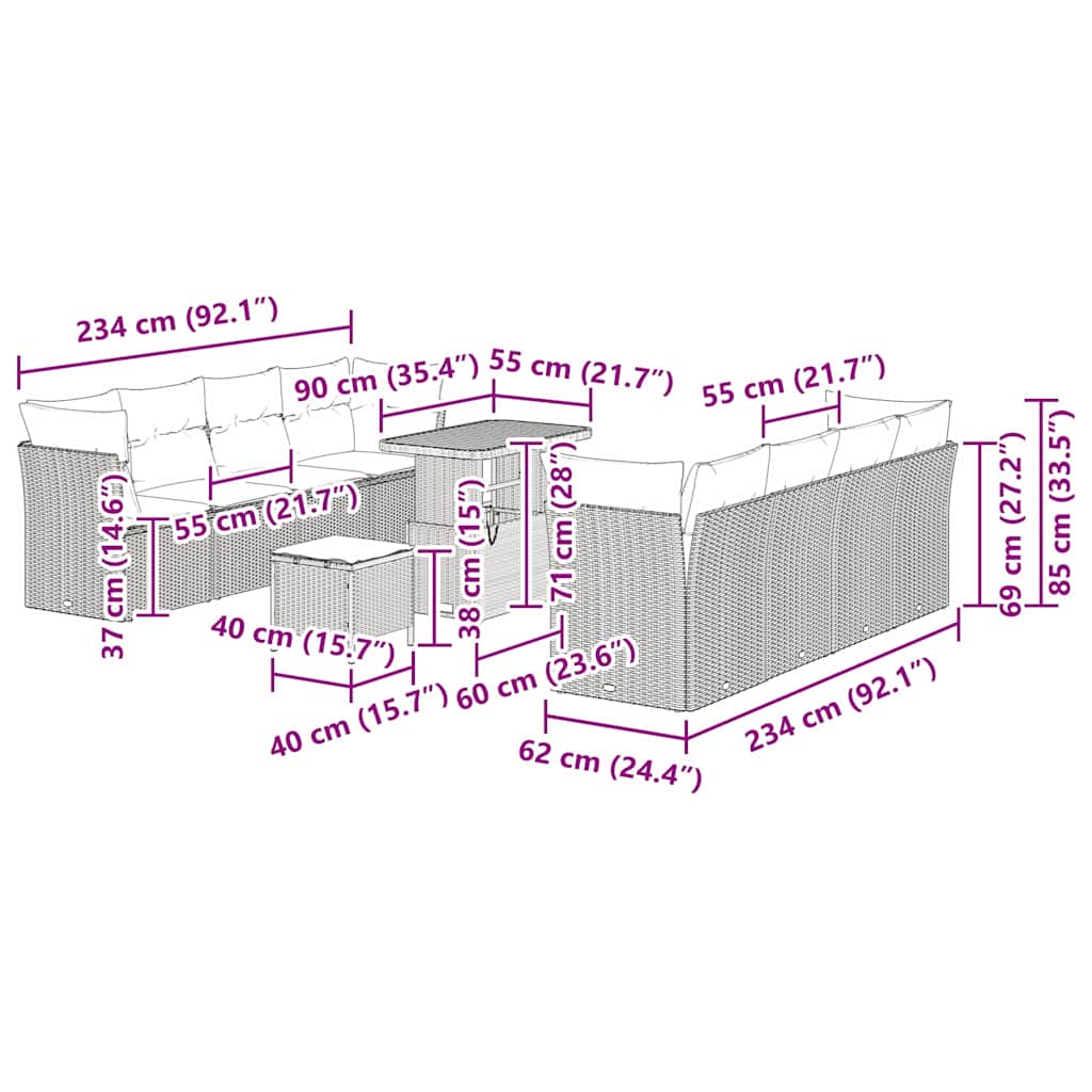Set Divano da Giardino 11 pcs Nero polyrattan - homemem39