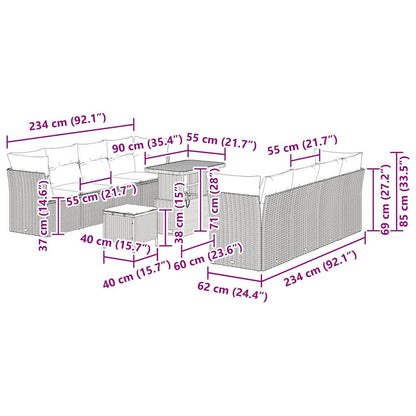 Set Divano da Giardino 11 pcs Nero polyrattan